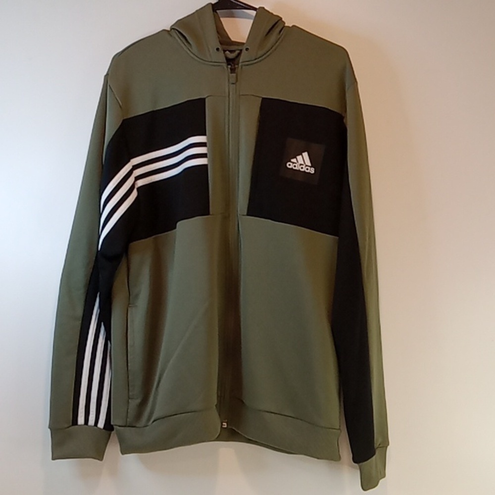 Adidas Full Zip Track Jacket Hoodie 3 Stripes Men's Size Large Green EUC! NICE!